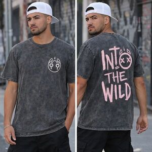 Kannibalen Acid Wash Graphic Tee “Into the Wild” Embroidered Black Medium